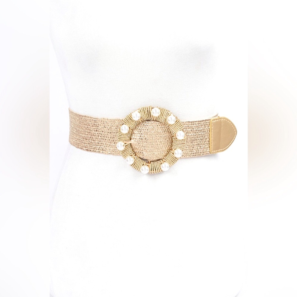 Plus Size Gold or Silver Metallic Straw Statement Belt